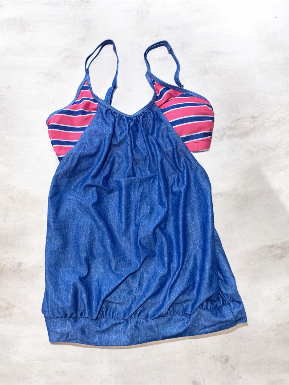 Tankini Swim Top with Pink Striped Accents